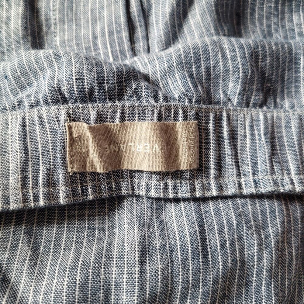 Everlane Linen Picnic Straight Leg Jumpsuit Size 16 Blue Sleeveless Button Front - Picture 3 of 8